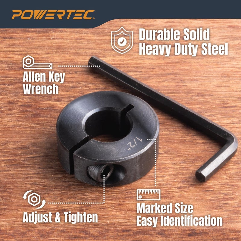 POWERTEC Drill Bit Stop Collar Set, 7 Piece Set Adjustable Drill Bit Depth Stopper with Allen Wrench, Bits Stop with Imperial System Size Markings - 1/8", 3/16", 1/4", 5/16", 3/8", 7/16", 1/2â€ (71491) - Image 4